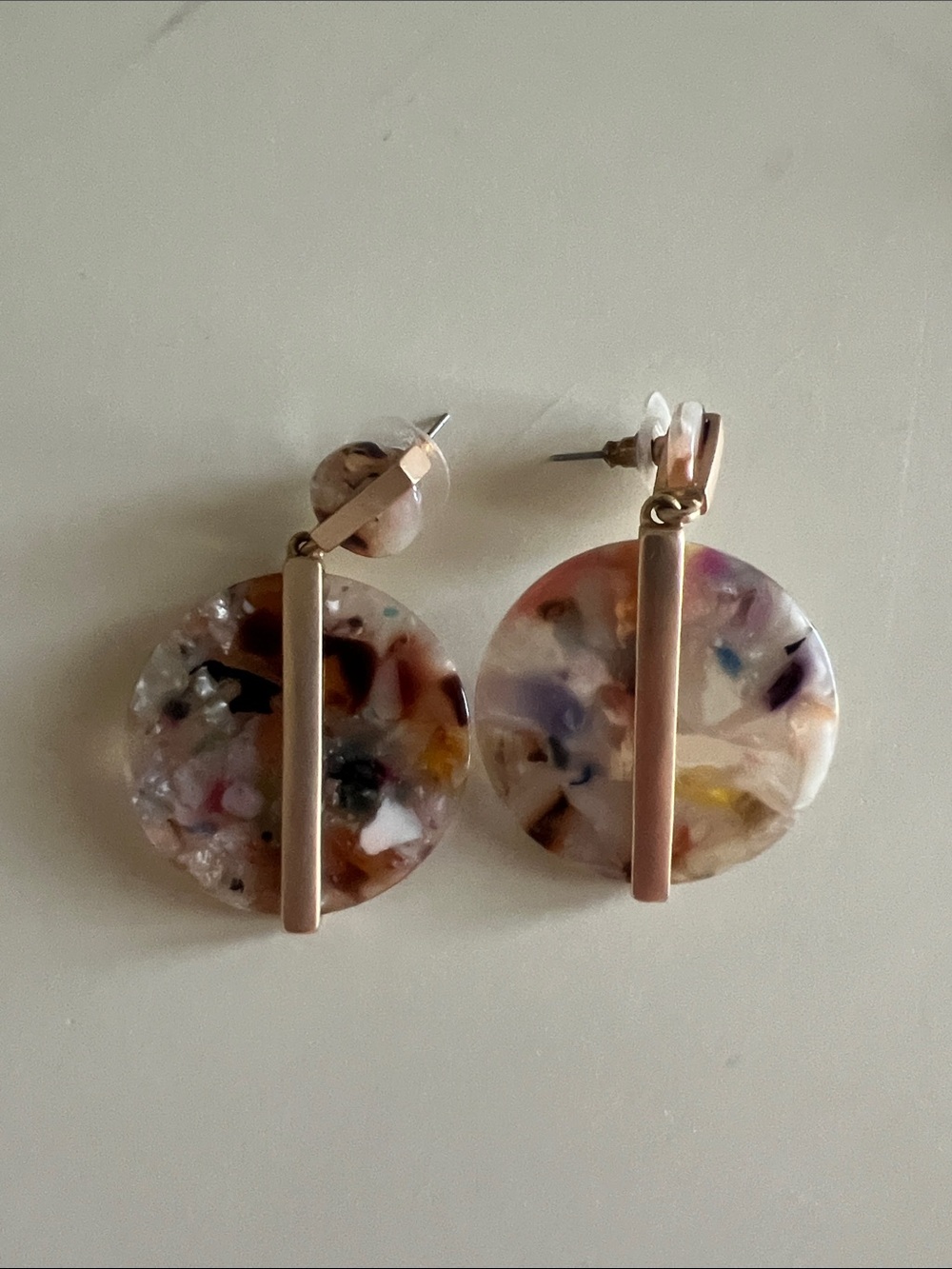 Resin Confetti Disc Drop Earrings with Rose Gold Bar